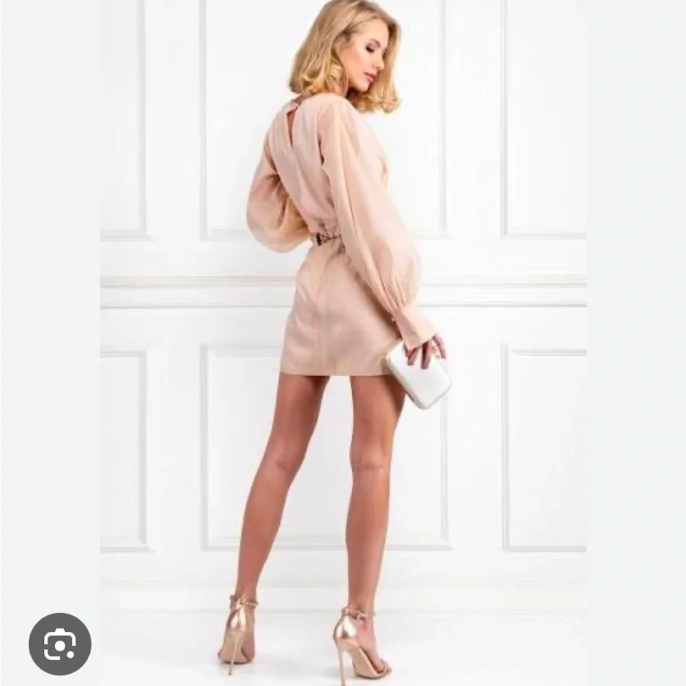 L’Academie Penélope Champagne Cream V-Neck Long sleeve Dress - Picture 2 of 9